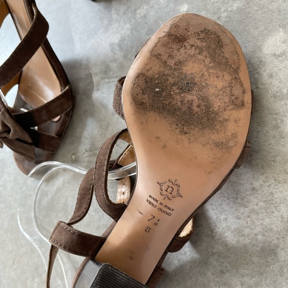 Nanette Lepore Strappy Suede Heels Buckles Bows - Picture 6 of 7